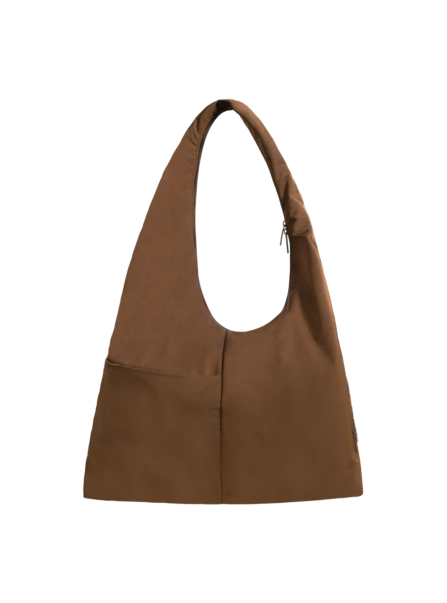 The Arc slouchy hobo-style bag in chocolate brown nylon with exterior pockets