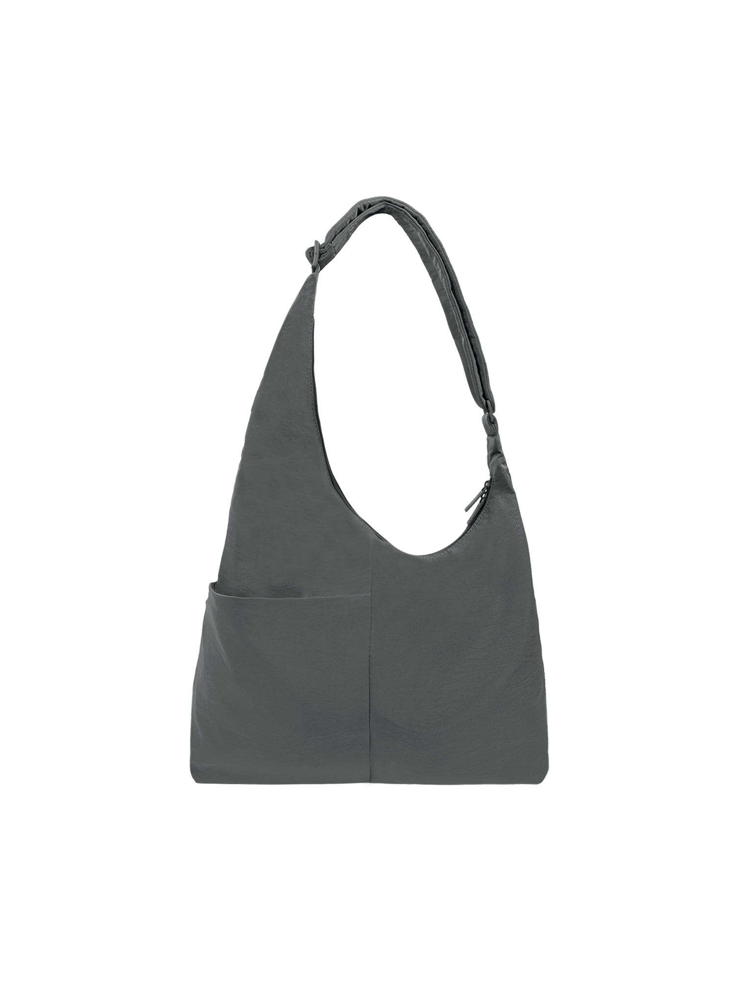 The Midi Arc slouchy hobo-style bag in dark grey nylon with exterior pockets