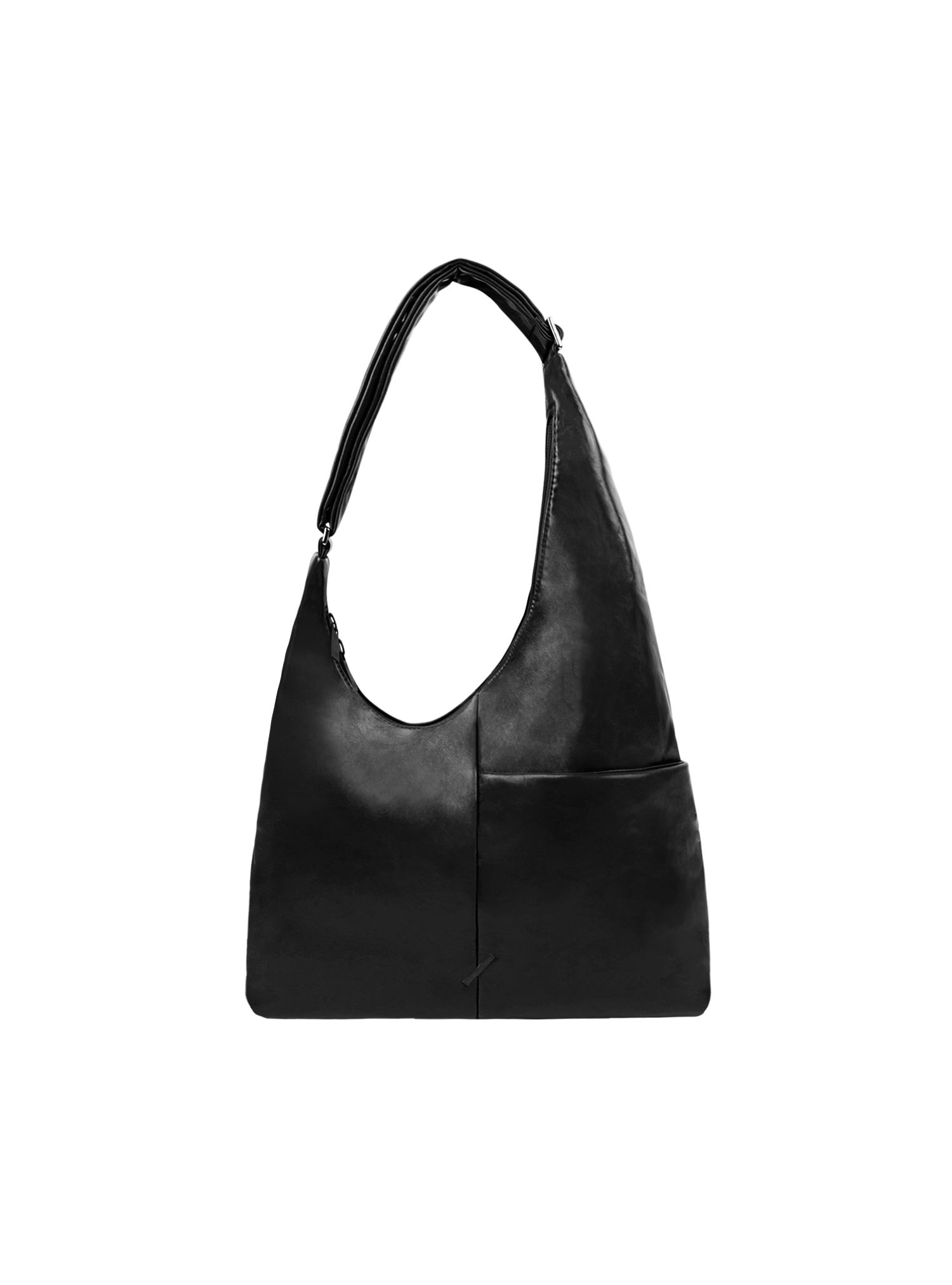 The Midi Arc slouchy hobo-style bag in matte black vegan leather with adjustable shoulder strap